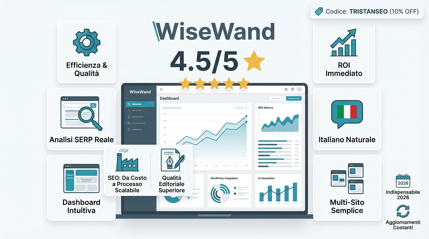 Dashboard di WiseWand software SaaS per SEO e automazione contenuti