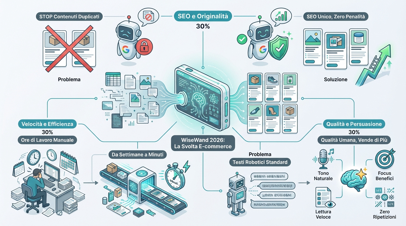 WiseWand E-commerce 2026: automazione schede prodotto SEO